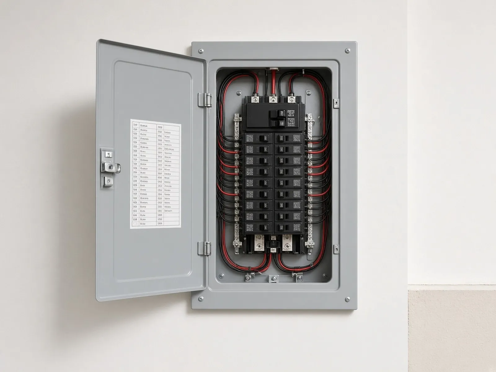 Open residential breaker panel after a panel upgrade in San Jose